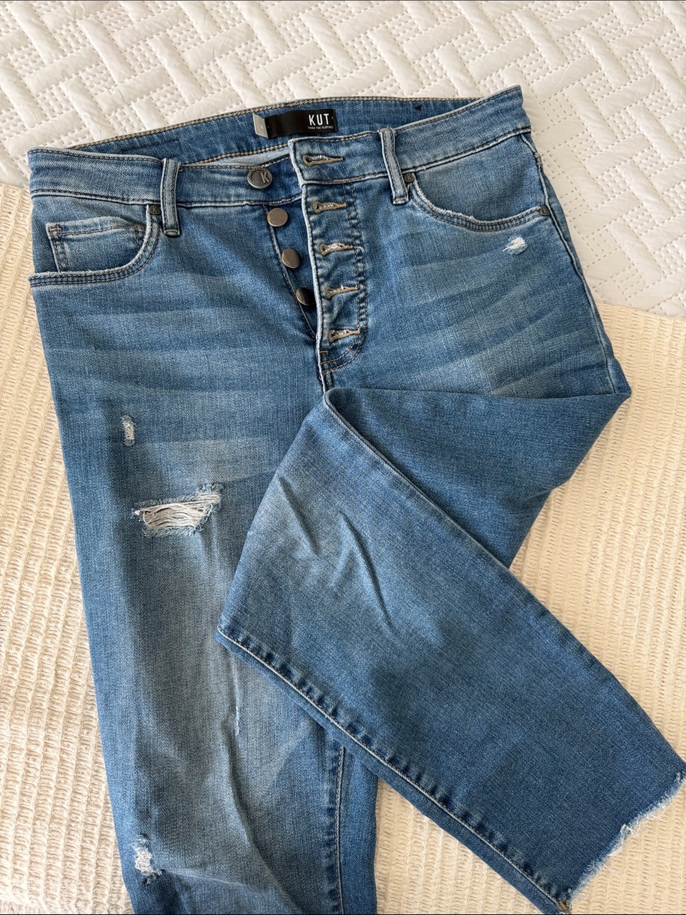 Kut from the Kloth Medium Blue Distressed Skinny Jeans